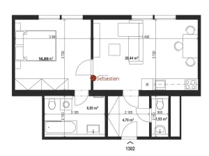 Pronájem bytu 2+kk, Teplice - Trnovany, Antonína Sochora, 47 m2