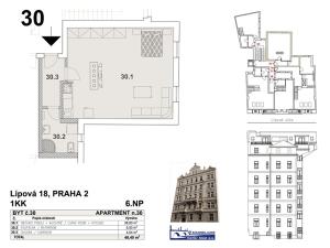 Pronájem bytu 1+kk, Praha - Nové Město, Lípová, 48 m2