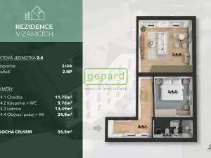 Prodej bytu 2+kk, Praha - Bohnice, V Zámcích, 57 m2