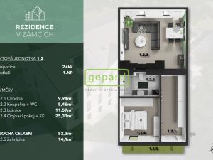 Prodej bytu 2+kk, Praha - Bohnice, V Zámcích, 52 m2