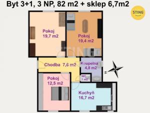 Prodej bytu 3+1, Hodonín, 82 m2