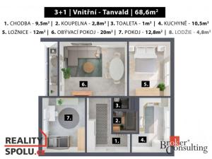 Prodej bytu 3+1, Tanvald, Vnitřní, 73 m2