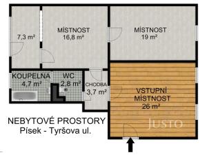 Pronájem kanceláře, Písek - Budějovické Předměstí, Tyršova, 80 m2