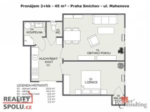 Pronájem bytu 2+1, Praha - Košíře, Mahenova, 45 m2