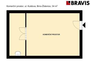 Pronájem obchodního prostoru, Brno - Zábrdovice, Kuldova, 34 m2