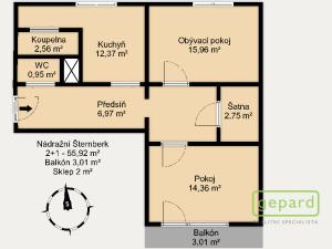 Pronájem bytu 2+1, Šternberk, Nádražní, 58 m2