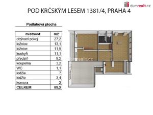 Pronájem bytu 3+1, Praha - Krč, Pod Krčským lesem, 92 m2