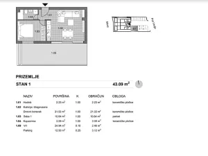 Prodej bytu 2+kk, Povljana, Chorvatsko, 43 m2