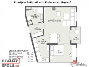 Pronájem bytu 2+kk, Praha, 49 m2