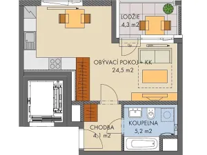 Prodej bytu 1+kk, Praha - Hlubočepy, náměstí Olgy Scheinpflugové, 39 m2