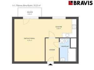 Pronájem bytu 1+1, Brno - Bystrc, Filipova, 34 m2