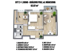 Prodej bytu 2+1, Brno, Mánesova, 62 m2