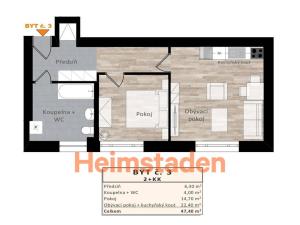 Pronájem bytu 2+kk, Ostrava - Kunčičky, Výhradní, 47 m2