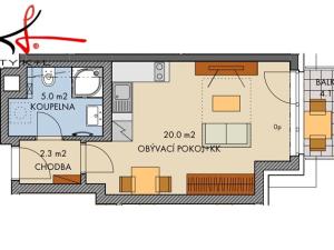 Pronájem bytu 1+kk, Praha - Stodůlky, 32 m2