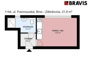 Pronájem bytu 1+kk, Brno, Francouzská, 22 m2