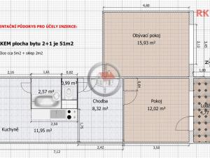 Pronájem bytu 2+1, Třebíč - Nové Dvory, Velkomeziříčská, 52 m2