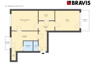 Pronájem bytu 2+1, Šlapanice, Brněnská, 61 m2