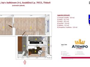 Pronájem bytu 2+1, Třeboň - Třeboň II, Souběžná, 47 m2