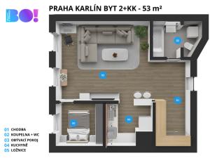 Prodej bytu 2+kk, Praha - Karlín, Pobřežní, 53 m2