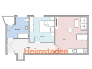 Pronájem bytu 2+kk, Ostrava - Kunčičky, Nadační, 46 m2