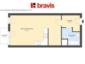 Pronájem bytu 1+kk, Brno, Kamínky, 48 m2