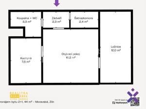 Pronájem bytu 2+1, Zlín, Moravská, 44 m2