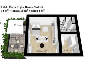 Pronájem bytu 1+kk, Brno, Karla Kryla, 34 m2