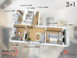Prodej bytu 3+1, Jihlava, Kollárova, 74 m2