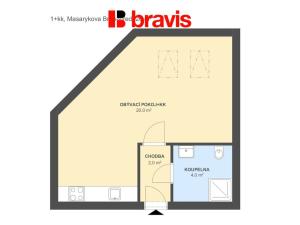 Pronájem bytu 1+kk, Brno - Brno-město, Masarykova, 26 m2