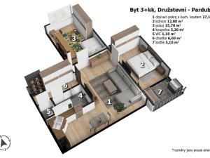Prodej bytu 3+kk, Pardubice, Družstevní, 69 m2