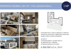 Prodej bytu 1+kk, Praha - Modřany, Na Cikorce, 34 m2