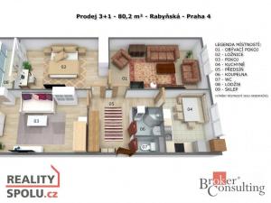 Prodej bytu 3+1, Praha - Kamýk, Rabyňská, 81 m2
