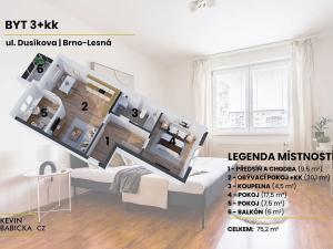 Prodej bytu 3+kk, Brno, Dusíkova, 69 m2