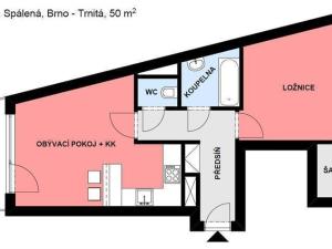 Pronájem bytu 2+kk, Brno - Trnitá, Spálená, 50 m2