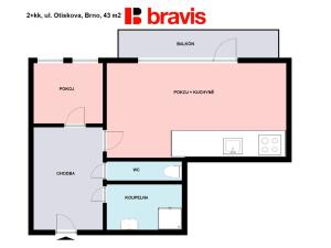 Pronájem bytu 2+kk, Brno - Líšeň, Otiskova, 43 m2