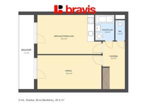 Pronájem bytu 2+kk, Brno - Medlánky, Hrázka, 45 m2