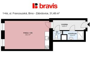 Pronájem bytu 1+kk, Brno, Francouzská, 32 m2