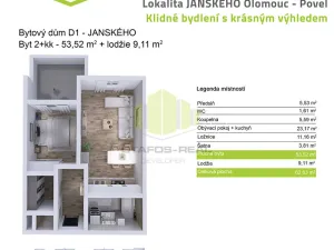 Pronájem bytu 2+kk, Olomouc, Janského, 54 m2