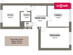 Prodej bytu 2+1, Uherské Hradiště, Za Alejí, 52 m2
