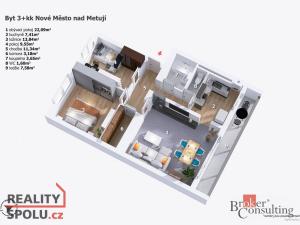 Prodej bytu 3+1, Nové Město nad Metují, Nahořanská, 72 m2