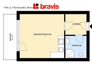 Pronájem bytu 1+kk, Brno, Francouzská, 38 m2