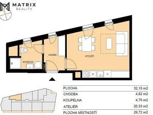 Prodej bytu 1+kk, Pardubice, Nová Tesla, 32 m2