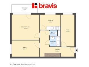 Prodej bytu 3+1, Brno - Židenice, Čejkovická, 77 m2