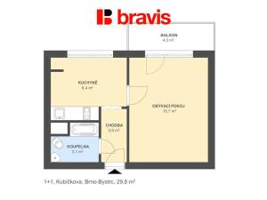 Pronájem bytu 1+1, Brno - Bystrc, Kubíčkova, 31 m2