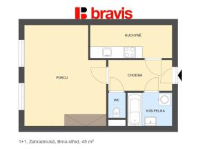 Pronájem bytu 1+1, Brno, Zahradnická, 45 m2