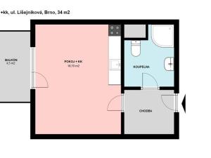 Pronájem bytu 1+kk, Brno - Žebětín, Lišejníková, 34 m2