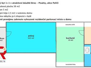 Pronájem bytu 2+kk, Brno, Poříčí, 43 m2