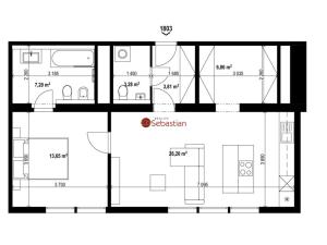 Pronájem bytu 2+kk, Teplice - Trnovany, Antonína Sochora, 59 m2