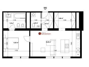 Pronájem bytu 2+kk, Teplice - Trnovany, Antonína Sochora, 59 m2