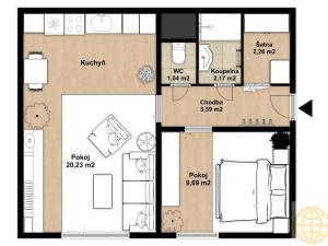 Prodej bytu 2+kk, Tábor, nám. Přátelství, 39 m2